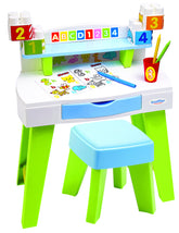 Masa pentru desenat si creatie My Very First Desk Maxi Abrick Ecoiffier cu scaunel si carti de colorat, 7851